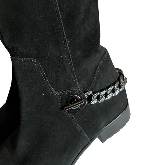 Karl Lagerfeld Shay ChainTrim Black Suede Knee High Boot Size 7.5 - Picture 9 of 14